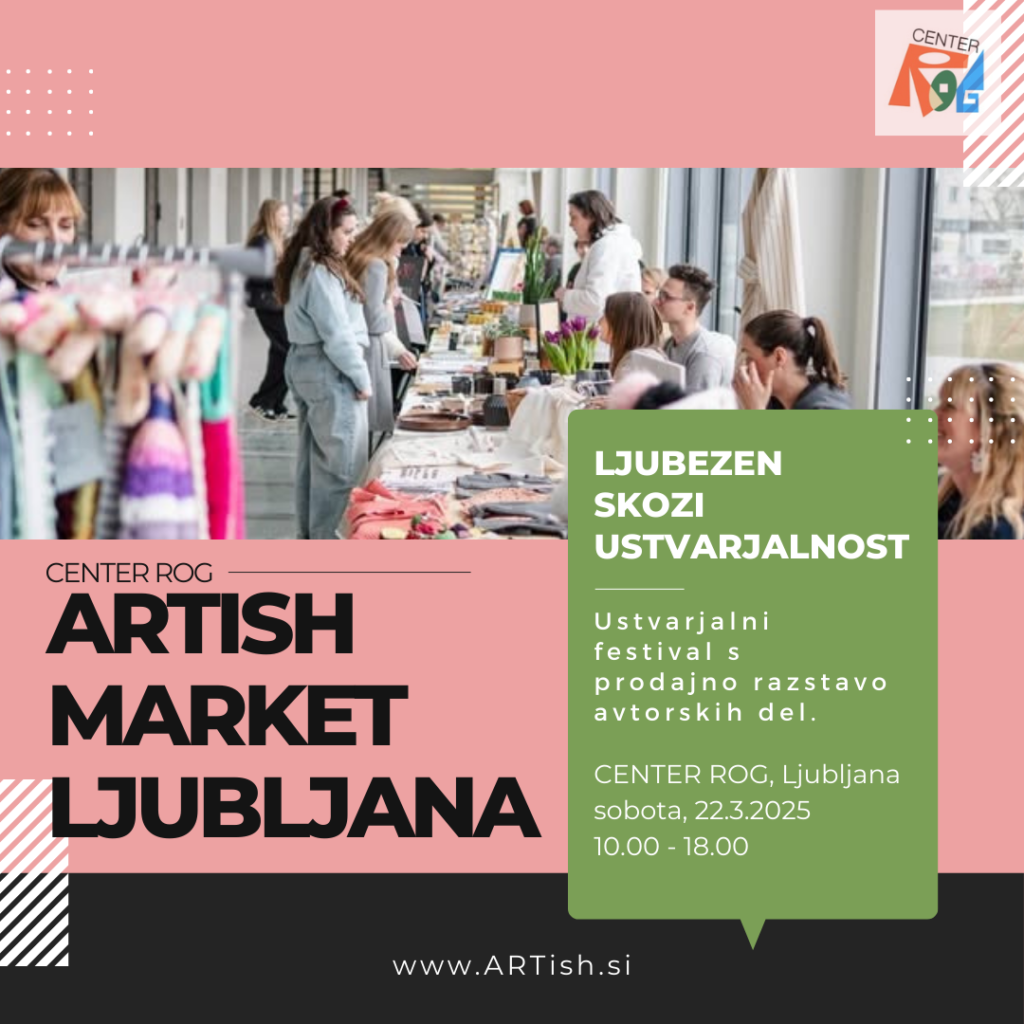 Letak za rokodelski sejem Artish v kreativnem središču ROG, Ljubljana, 22. 3. 2025.